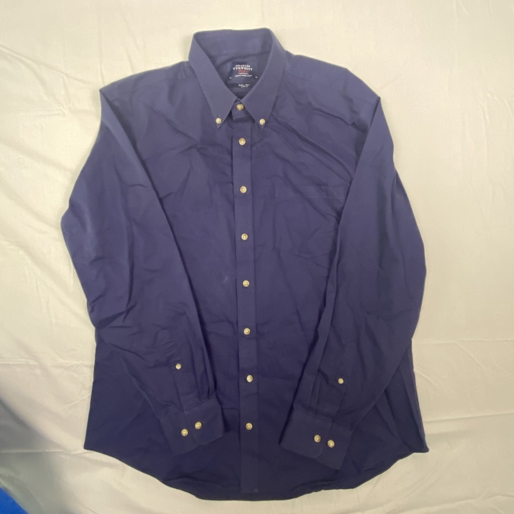 Charles Tyrwhitt Shirt Mens XL‎ Navy Blue Non Iron Slim Fit Cotton Button Down